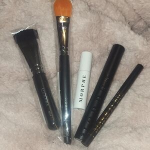 Morphe Black and White Makeup Brush Set, Mascara, Big Prime and Liquid Eyeliner